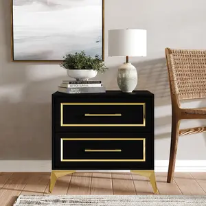 Elvane 2-Drawer Nightstand – Gold Accents & Diamond Legs
