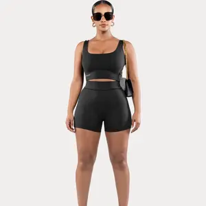Women's Black Kaam Short Crop Set for Fashionable Clothing - Womenswear