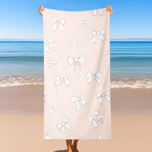 Aesthetic Blush Pink Bow Beach Blanket | Preppy Pool Towel