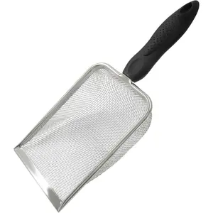 Stainless Steel Cat Litter Scoop, Non-Stick Coated Metal Fine Sand Litter Scoop, Mesh Shovel for Reptile Kitten Pooper (Black, 2mm mesh)