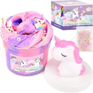 Unicorn Cloud Slime for Kids –Christmas Slime with Unicorn & Rainbow Charms –Stretchy Toy for Girls&Boys – Soft Scented Sensory Gift for Kids