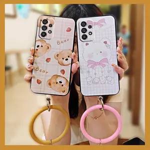 Waterproof Protective Phone Case For Samsung Galaxy A73 5G/SM-A736B Solid Color Ring Cartoon Cute Personality heat dissipation Back Cover Bracelet Creative Soft Case Anti-knock