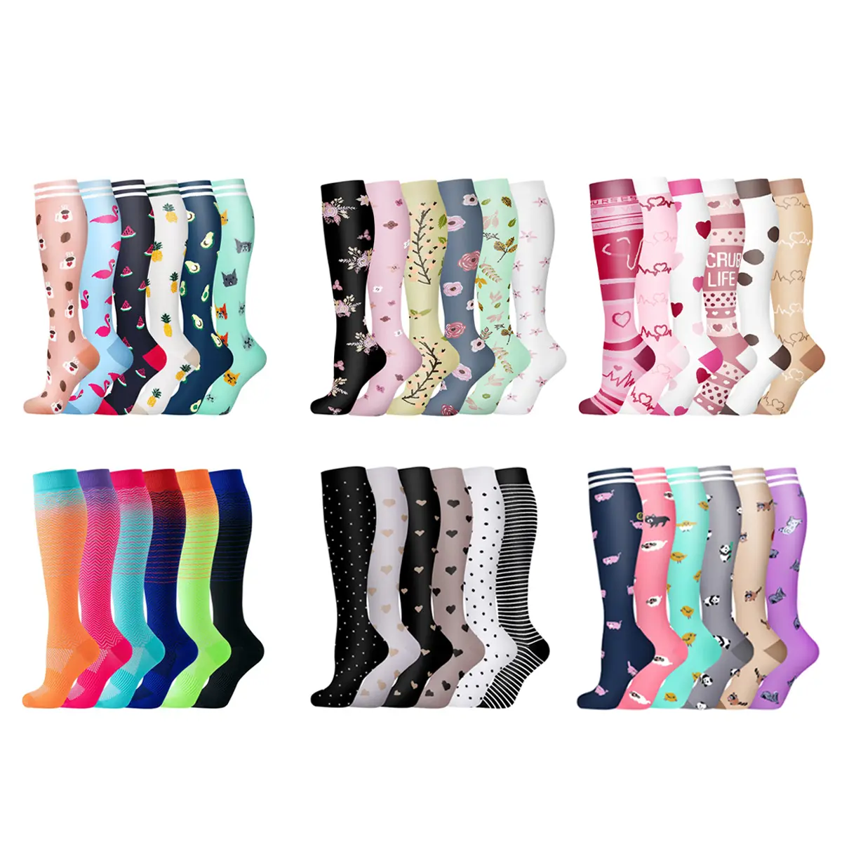 6 PCS Men's Copper Compression Socks - Breathable, Elastic, Medical Support Sports Stockings for Running, Nursing, Breathable Compression Socks, Elastic Socks