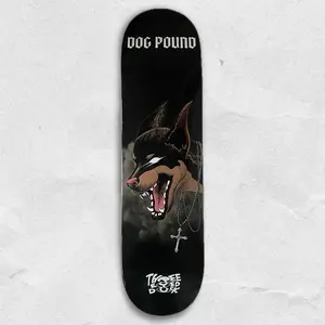 DOG POUND Skate Deck - Silver Variant - 8.25 - 7 ply maple deck - doberman with chains hand drawn art skateboard