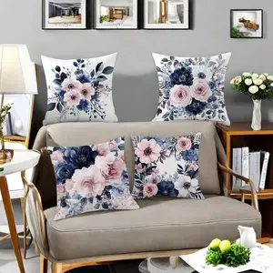 Floral Pattern Cushion Cover, 4 Counts/set Square Throw Pillow Cover, Household Decoration Supplies for Home Living Room Bedroom Sofa Couch