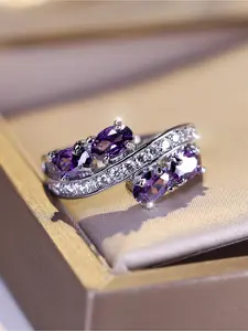 Purple Synthetic Zirconia Ladies Elegant Charm Creative Design Ring Bride Wedding Ring Engagement Shiny Personality Jewelry