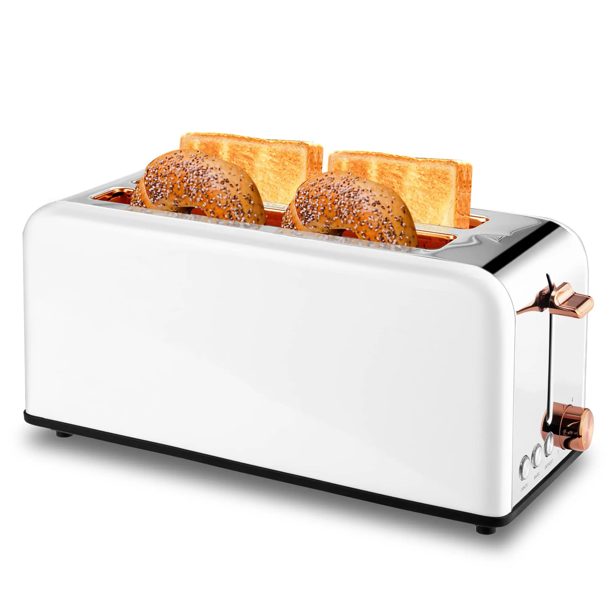 PUKOMC 4-Slice Countertop Toaster & Toastie Maker - Kitchen Appliances, Extra Long & Wide Slots, 6 Variable Toast Settings, Stainless Steel, Removable Crumb Tray, Easy-to-Clean Family Size Multi-Slice Toaster Oven, 4-Slice Toaster Oven