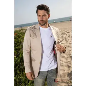 PLATINI MENS BLAZER RANCHER EMEMBROIDED BEIGE BORDADO -EBZ10139