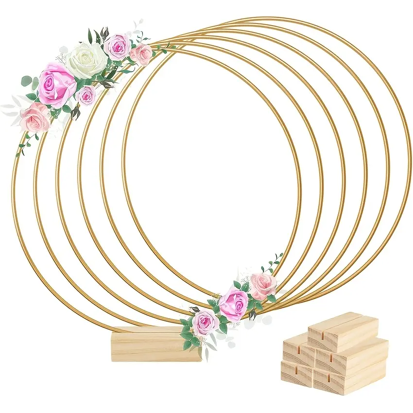10/15 metal flower ring decorations, with wooden bases | Classic style, cast iron material, suitable for tabletop, wedding, Party Centerpieces and wall decoration