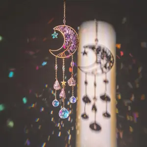 Creative Moon & Tree Of Life Design Sun Catcher, 1 Count Artificial Crystal Sun Catcher, Hanging Decor for Home Living Room Bedroom Garden Hanging Wind Chime