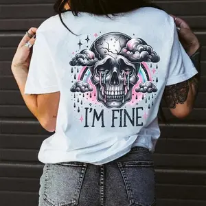 I'M FINE Cry Skull Tshirt, Hoodie, Sweatshirt, Aesthetic Tatoo Outfits, Streetwear Style, Retro Vintage Y2k Men Graphic Tees