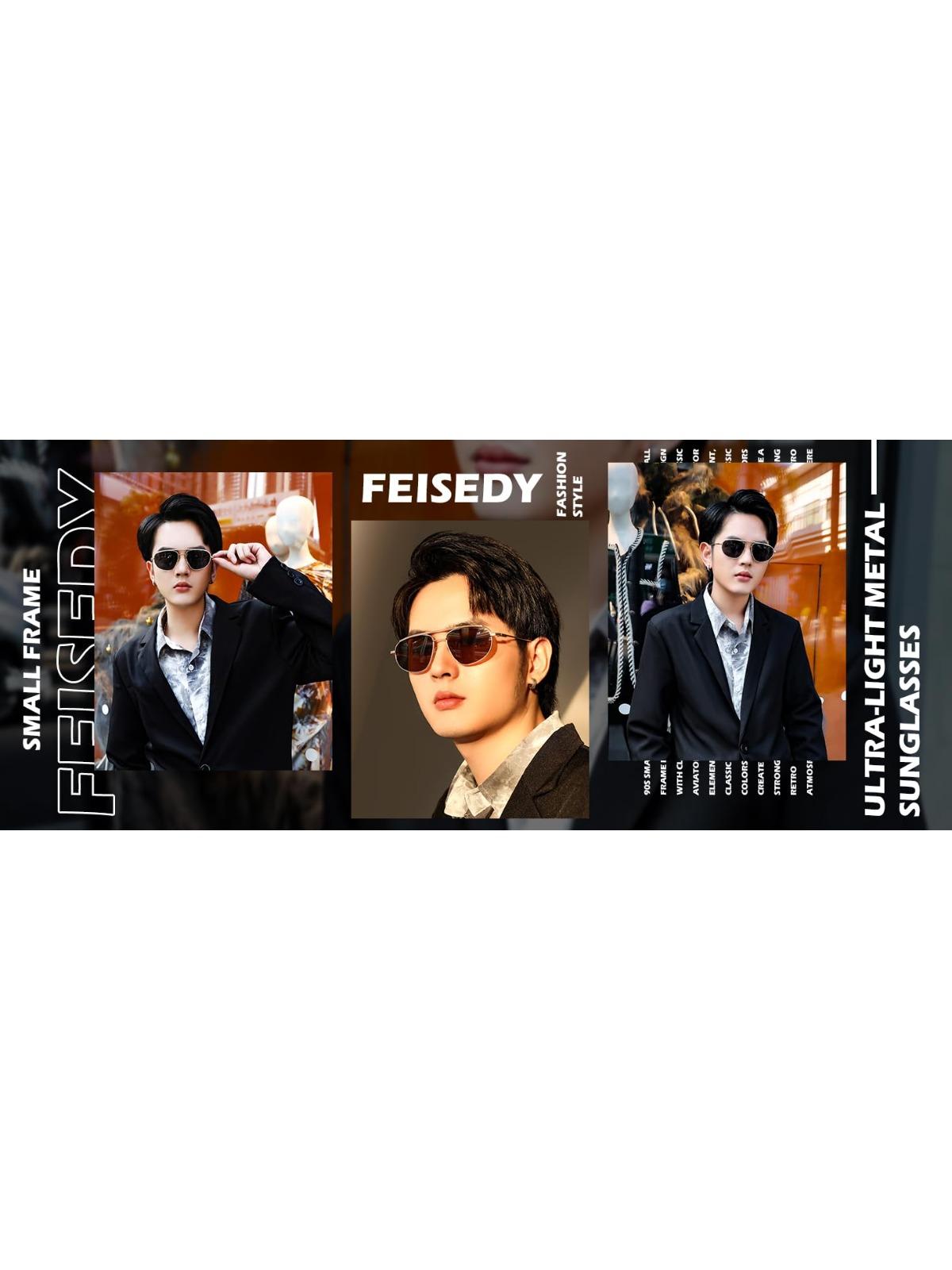 FEISEDY Retro Trendy Aviator Sunglasses Women Men 90s Small Vintage Glasses Stylish Gold Metal Oval Sunglasses Combo pack  B2906