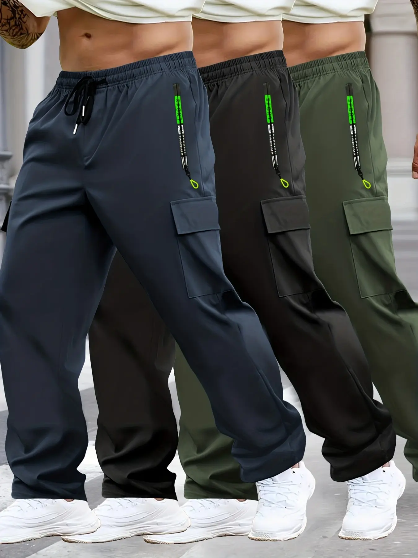 Men's Work Pants with Drawstring Waist, Zip Pockets, Lightweight Polyester, Ideal for Spring Summer Sport Running Training, Outdoor Activities, Casual Style Activewear, Fitness Pants, Loose Drawstring Sweatpants, Active Gym Pants, Athleisure Style Bottoms
