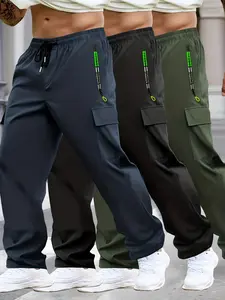 Men's Work Pants with Drawstring Waist, Zip Pockets, Lightweight Polyester, Ideal for Spring Summer Sport Running Training, Outdoor Activities, Casual Style Activewear