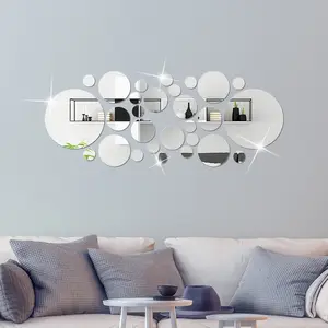 32pcs Round Design Mirror Wall Stickers, 3D Acrylic Decorative Wallpaper, Ideal for Living Room & Bedroom Decoration, Easy to Apply