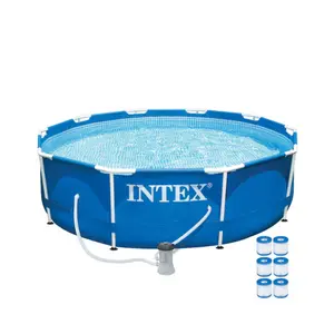 Intex 10-ft x 10-ft x 30-in Metal frame Round Above-Ground Pool with Filter Pump with Ground Cloth