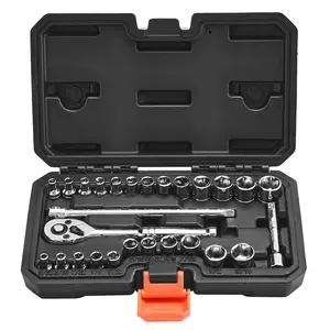 27-Piece Socket Set With 1/4 Inch Drive Ratchet, SAE And Metric Sockets, CR-V Alloy Steel Mechanic Tool Kit Including Ratchet Wrench, Extension Bar, And Durable Storage Case For Automotive Repair And Maintenance