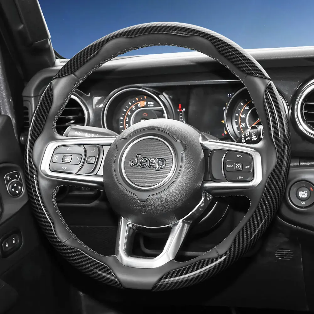For Jeep Segmented Carbon Fiber Steering Wheel Cover Car Steering Wheel Insert Accessories Sporty Style Non-Slip Comfortable Grip 2-Piece/3-Piece Set Options Quick-Install Design All-Season Compatibility For Grand Cherokee/Compass/Wrangler/Renegade