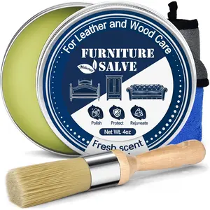 Furniture Salve with Brush for Leather , Polisher and Conditioner for Leather Couch and Furniture-Repair Salve 4OZ with Brush and Towel