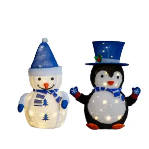 CZBZ Lighted Christmas Penguin & Snowman Decorations 100 Warm White LED Pre-lit Plush Figures for Outdoor Indoor Xmas Yard Lawn Porch Decor Winter Holiday Display