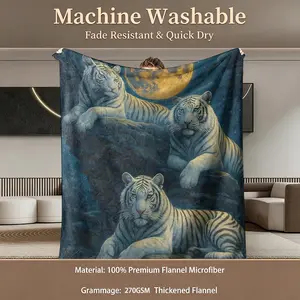 Tiger Oil Painting Flannel Blanket, Adult Cover Blanket, Ultra-Soft Skin-Friendly Nap Air Conditioning Blanket, Casual Style