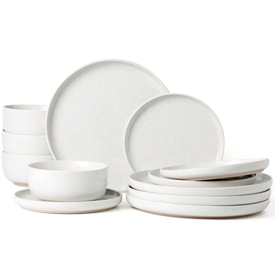 12 Pieces Dinnerware Sets, Dishes Set For 4, Plates And Bowls Set, Perfect For Your Friend For Housewarming, Thanksgiving, Christmas
