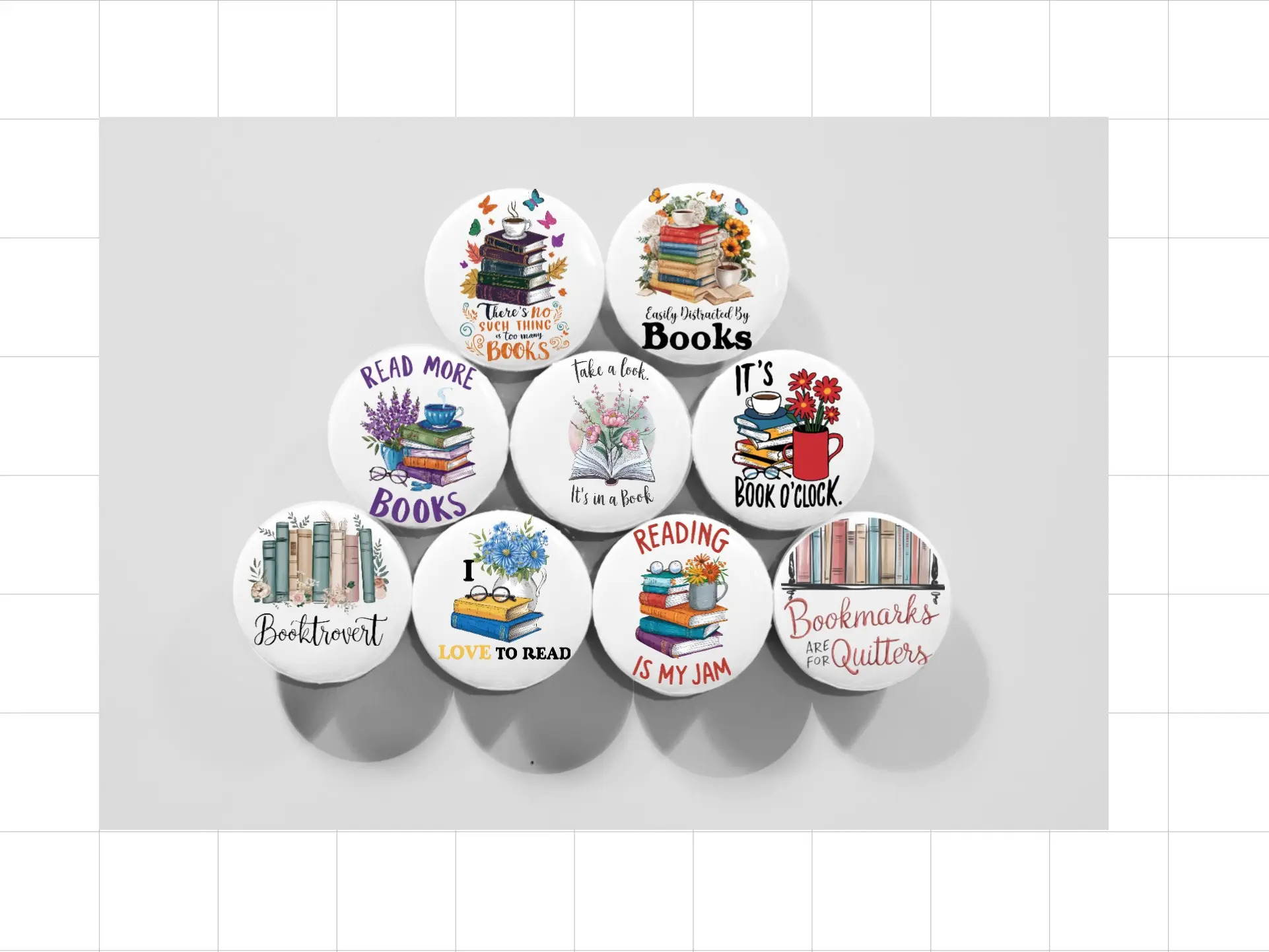 Book Lover Magnet Button Set for Creative Decoration - Round, Strong Attachment, High-Quality Materials