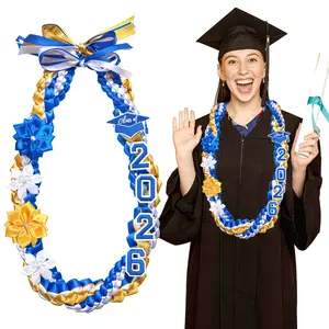 50" Graduation Leis Class of 2026 - Handmade Double Braided Graduation Ribbon Leis with Satin Flowers for Men Women Graduation Ceremony Congrats Grad Gifts Party Supplies