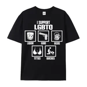 I Support LGBTQ Liquor Guns Beers T-Shirt | Funny Sarcastic Parody Graphic Tees for Men & Women
