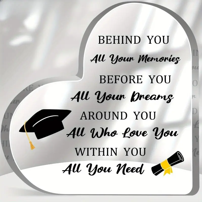 Graduation Gift, Graduation Motivational Heart-shaped Ornament, Congratulations on Graduation Desktop Decor, Graduation Commemorative Acrylic Plaque, Graduation Gift for Friends, High School Master's Degree & Doctoral Graduation Gift
