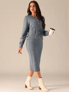 INSPIRE CHIC Two Piece Outfit Sweater Set, Button Down Cardigan and Midi Skirts Casual Lounge Set