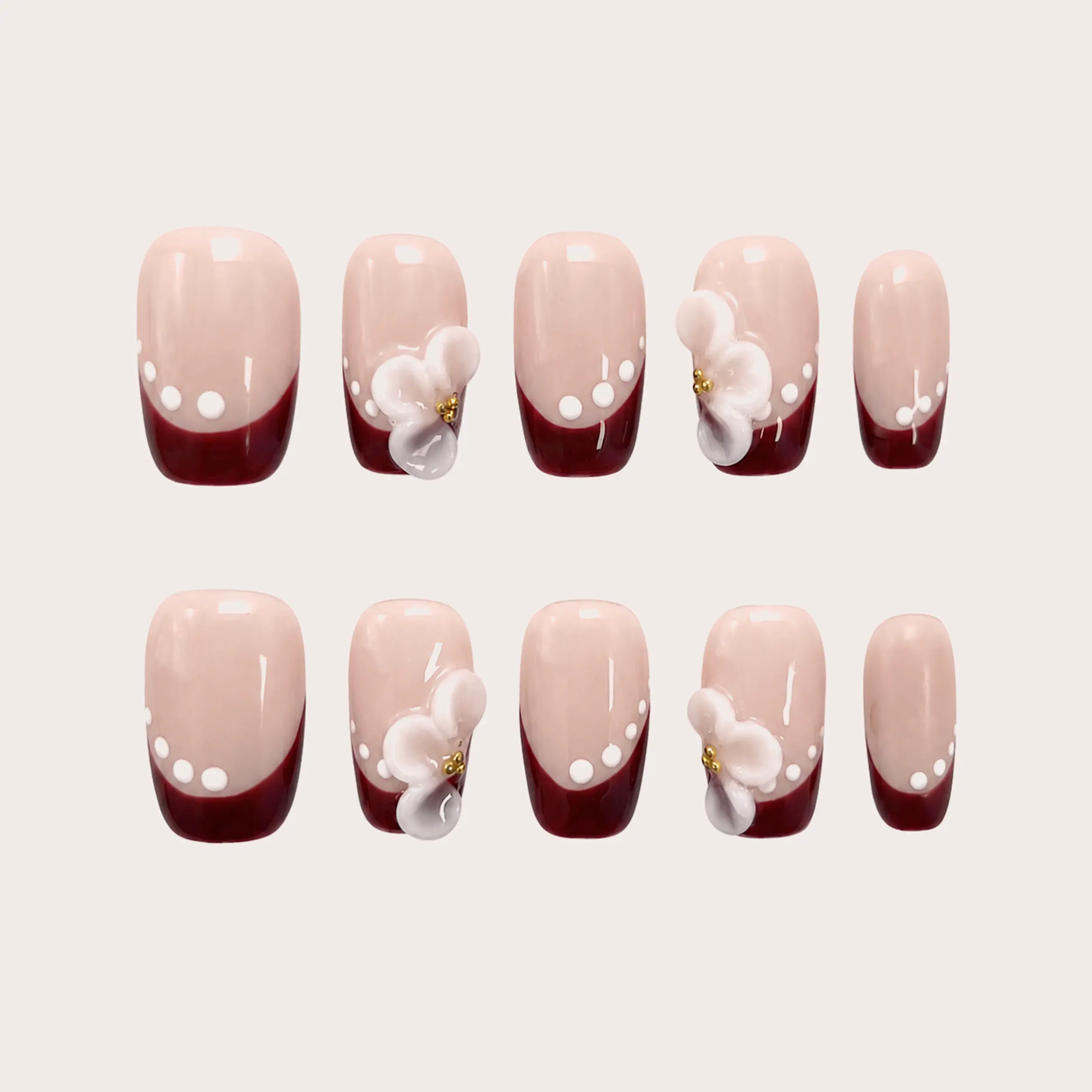 Moonovate | CHERRY BLOOM 10pcs Handmade Press On Nails Short Square  Reusable 3D Gel Fake Nails							