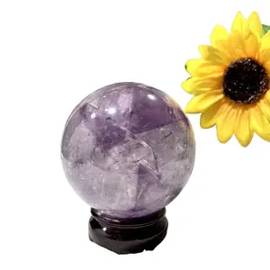 1 Count 8CM 10CM High Quality Amethyst Crystal Ball Healing Crystals Sphere with Wooden Stand Meditation Home Decoration From IG Crystal