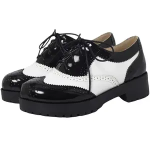 Women's Vintage Chunky Heel Wingtip Oxford Shoes 3cm Heel 2cm Platform Fashionable Saddle Footwear for Party Work Date Elegant White