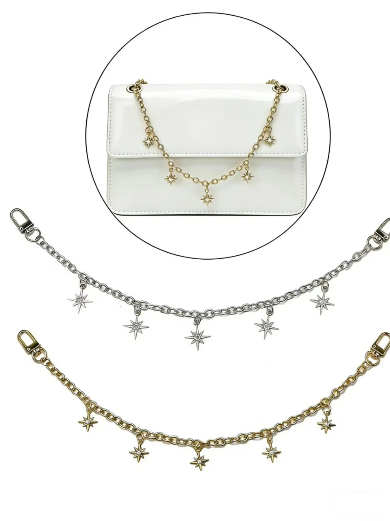 Stars Eight-Pointed Star Gold Silver Color Bag Chain Accessories, Elegant Chain Strap, Simple European Style Bag Pendant, Casual All Seasons Jewelry, Bag Chains For Handbags, Handbag Accessory, Chain For Purse