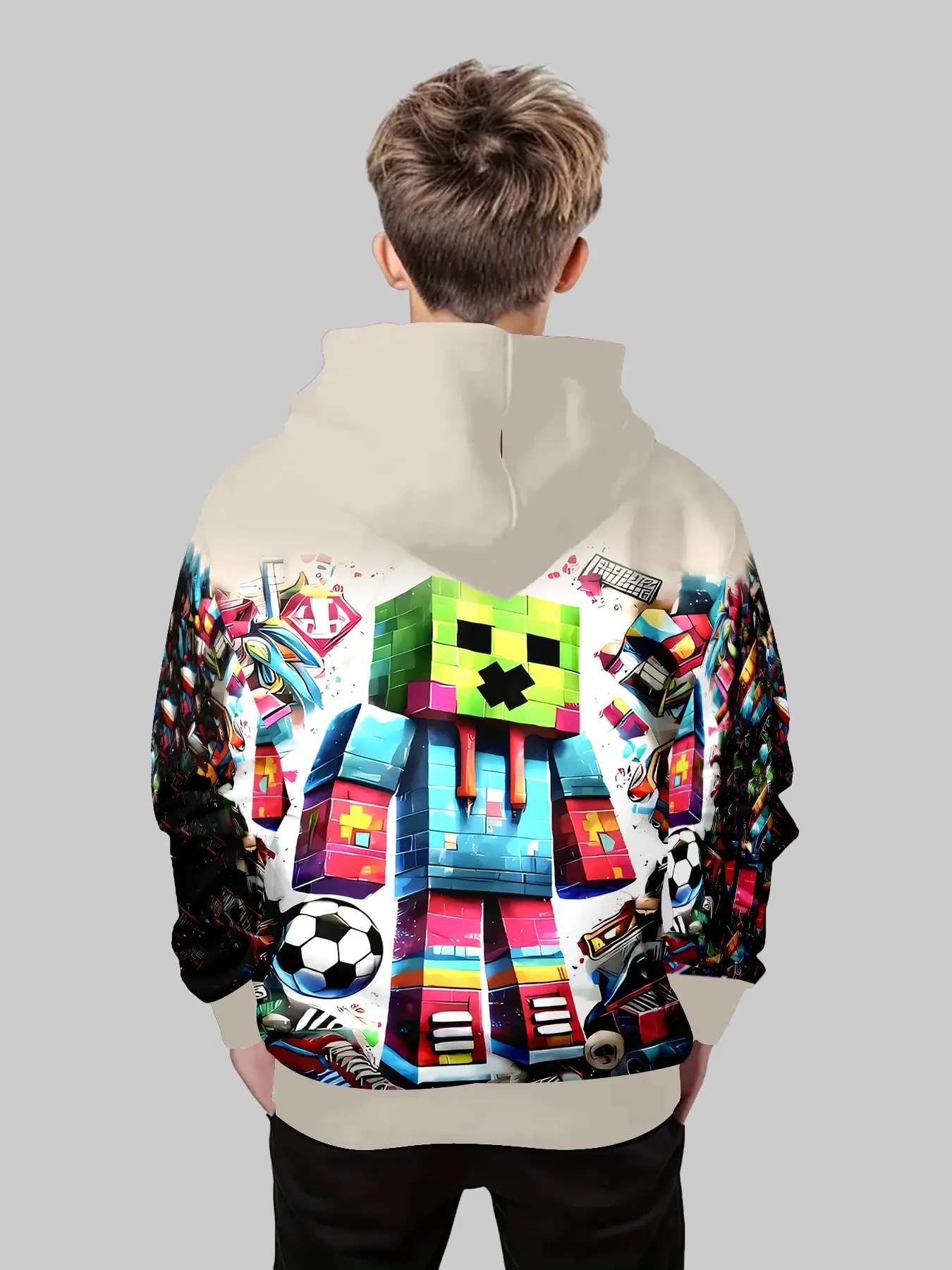 Boys' Fashion 3D Print Hoodie Sweatshirt, Casual Long Sleeve Pullover with Pockets, Stretch Polyester Blend, Ideal for Daily & Outdoor Wear