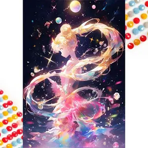 5D DIY Full Drill Round Diamond Painting - Diamond Painting Kit, Diamond Painting Kits Beautiful Girl, Starry Sky, Canvas - DIY Decorative Painting, Home Wall Decor, Suitable for Halloween and Christmas Gifts