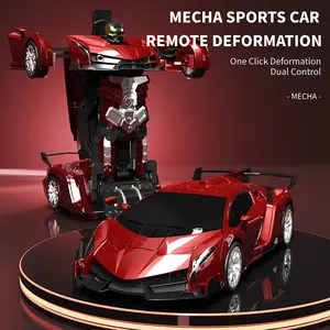 Gesture Control Transforming Robot Car - Auto Convert RC Robot to Vehicle, Rechargeable Remote Control Toy with Sound & Light, Robotic Toy for Kids Boys Age 6-12 one-button deformation mainan transformation underbody