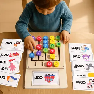 Alphabet spelling learning board + 12 double-sided word cards (24 words in total) | Children's English Enlightenment Phonics Education