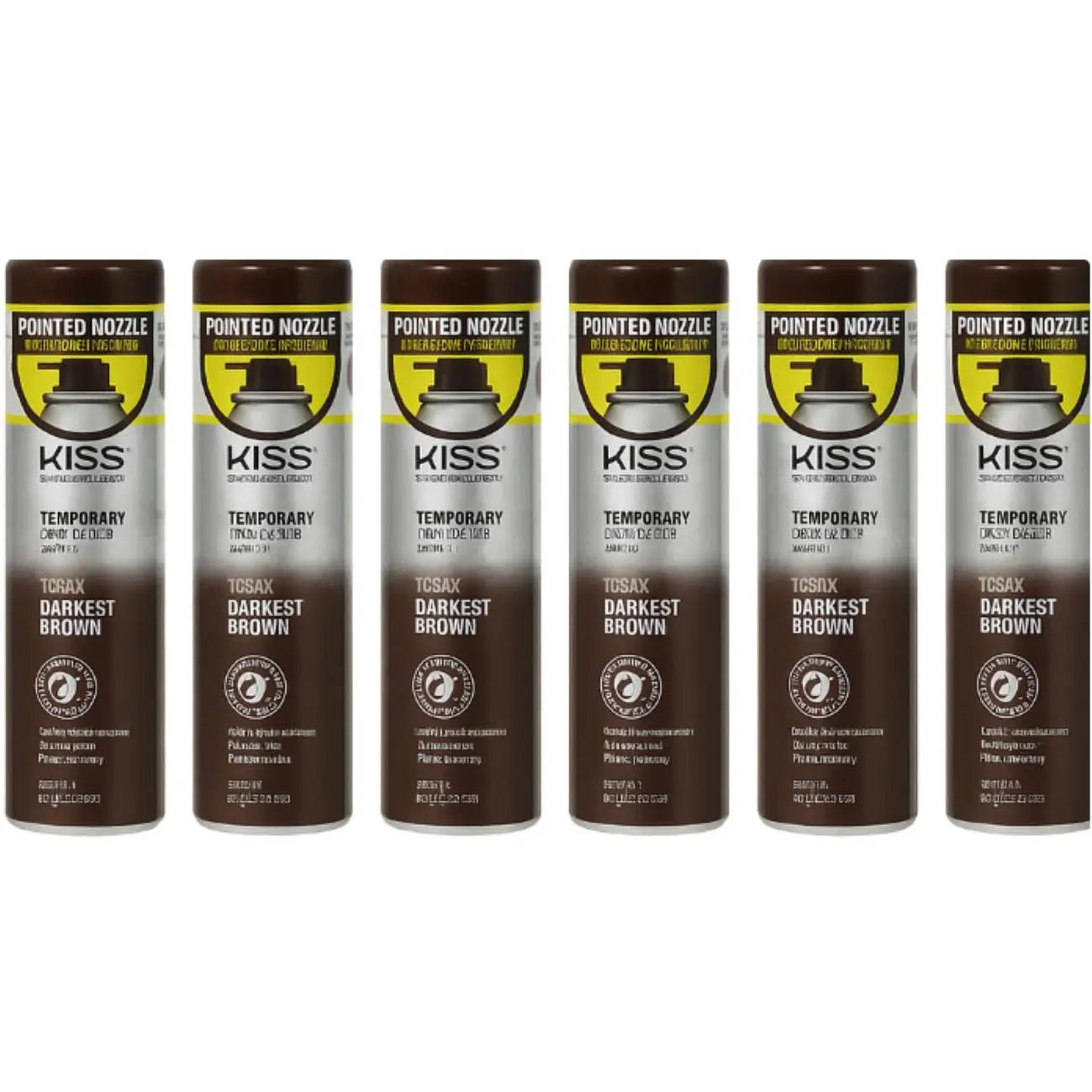 Tintation Hair Color Spray (TCS02 Darkest Brown) - 6 Pack Haircare Product with Precision Nozzle for Hair Styling, Brown Hair Dye, Hair Touch Up For Roots