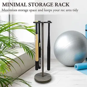 Weathered Gray Baseball Bat Holder Display Rack, Round Wood Freestanding Ball Field Dugout Sport Equipment Storage Stand