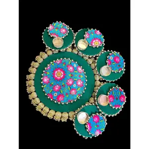 Reversible Pichwai Placemats Set with Coasters for Drinks - T-Light Floor Mats, Center Table Mats, Festive Rangoli Tableware