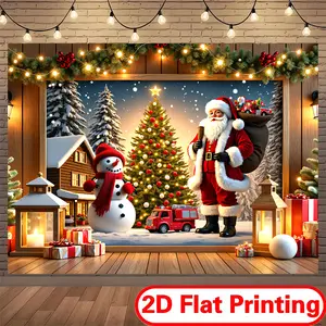 Festive Decoration Backdrop Tapestry Premium 100% Polyester Durable for Wedding Studio Outdoor Content Creators 2D Flat Printing Santa Scene
