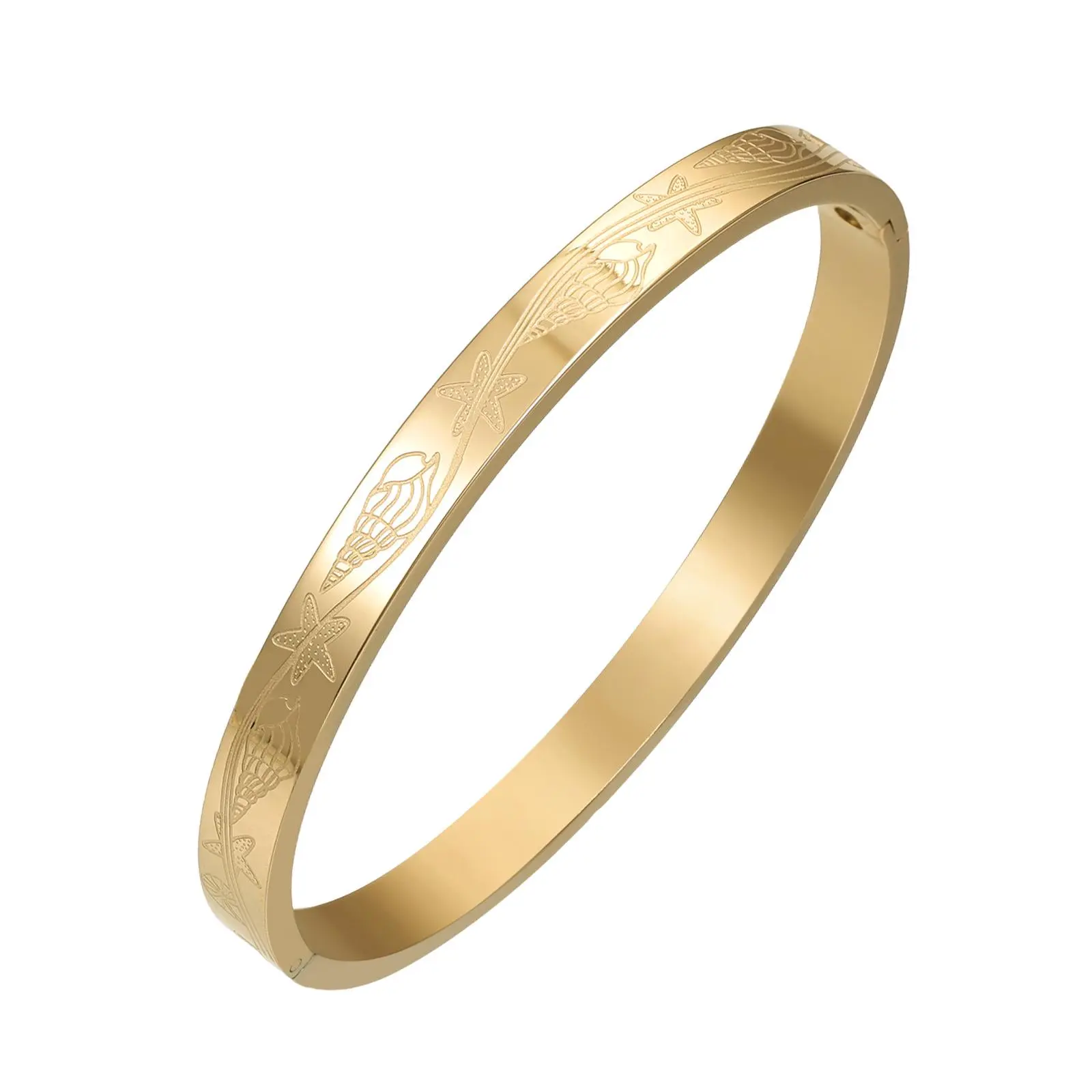 OIDEA Women's Nautical Cuff Bangle - Slim Fit Elegant Stainless Steel Fashion Jewelry for Women with Starfish & Shell Motifs, 6.30" Inner Circumference, 0.24" Width, 0.10" Thickness, 0.79 oz Lightweight, Casual Beachwear, Anniversary Gift