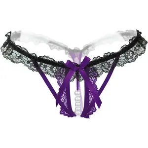 Women’s Sexy Panties,Lace G-String Panties for Women Thongs G Strings with Pearls Ball Lace Nylon Spandex Womenswear Elastic Lingerie Underpants underwear women thongs Belt