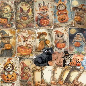 40pcs Card Set (12 Cards+12 Letter Paper+4 envelopes+14 Sealing Stikers),Forest Animal Halloween Themed Postcard for For Autumn, Suitble for Fall Holidy Decor Flags, DIY Craft, Album Decor, Memo Books