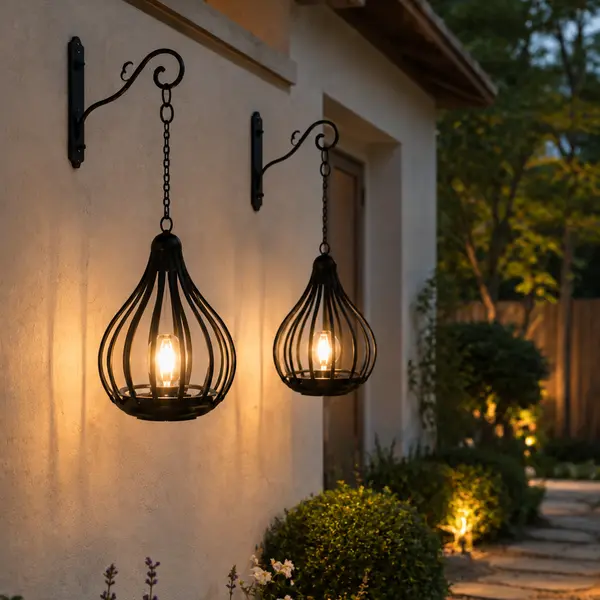 2-Pack Solar Hanging Lanterns - Outdoor Waterproof Garden Lights with Metal Frame, Vintage Cage Design, Sun Power, Auto On/Off, Decorative Lamps to Light Up Your Space