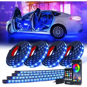 8Pcs Car LED Strip Lights, Exterior Underglow & Interior Bluetooth Lights Kit, APP Control & Wireless Remote, Sync, Underbody Inside Neon Ambient Lighting Strips Cars SUV Truck smart app control interior  led  lights aesthetic  car  mods