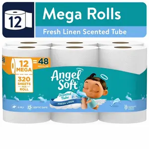 Angel Soft 2-Ply Toilet Paper, Fresh Linen Scented Tube, 12 Mega Rolls, 320 Sheets per Roll