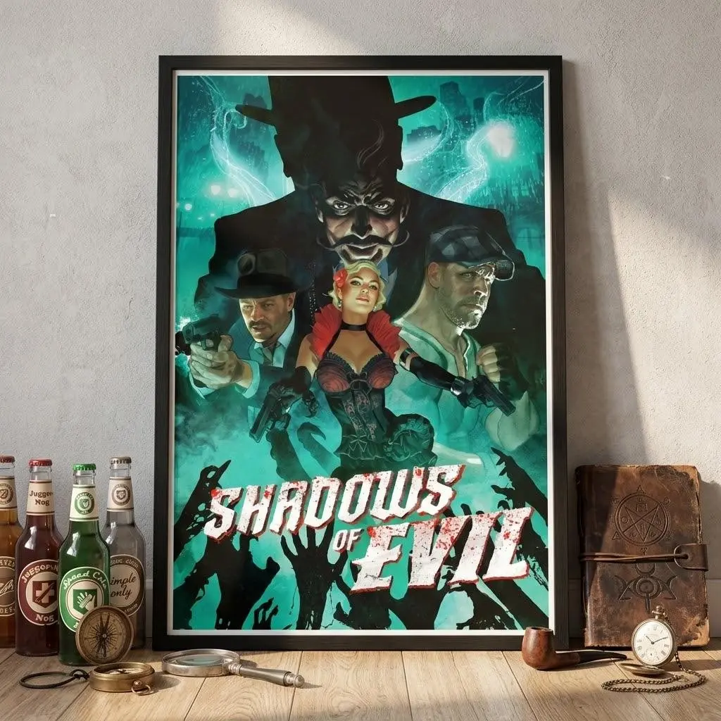 Shadows of Evil Unframed Poster Zombies Gaming Wall Art Print Horror Game Poster Gamer Room Decor Collector